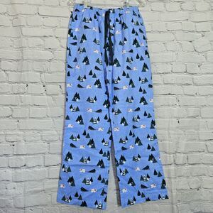 PJ Place Pajama Pants Women's Size M Holiday Blue Drawstring Elastic Cotton Warm